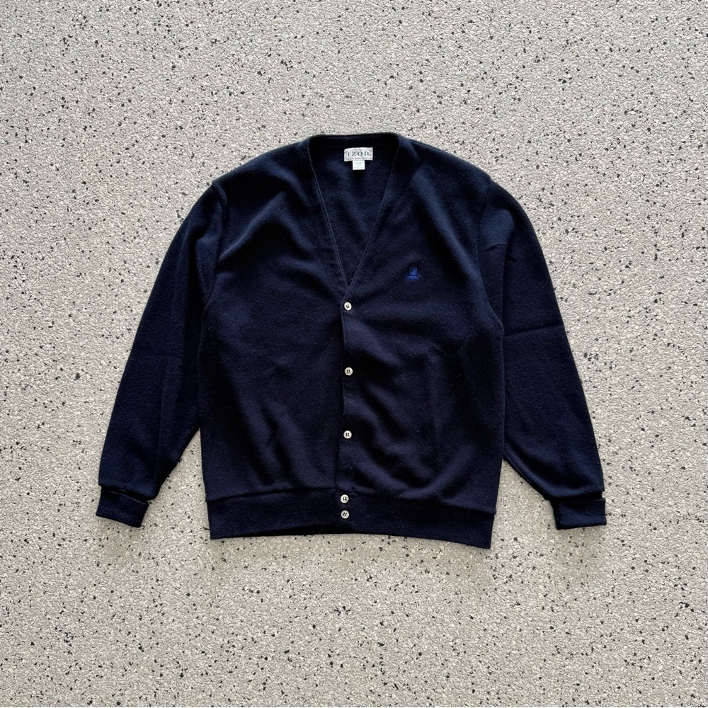 Vintage 90s IZOD Cardigan Sweater Navy Blue USA Made Orlon Acrylic Size XL